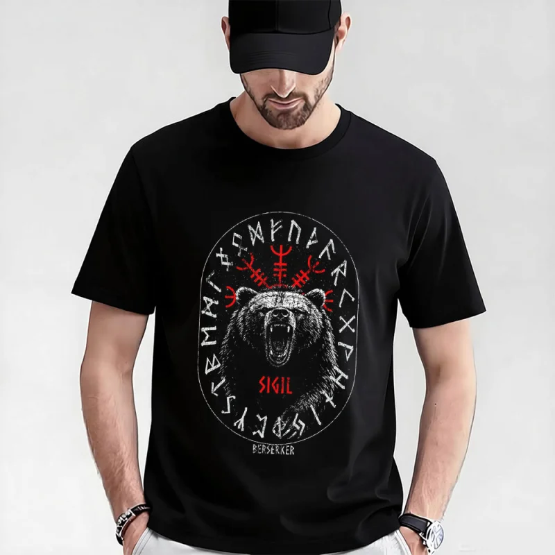 

Son of Odin Berserker Bear Runic Magic 0414 Nordic Gift T-Shirt Viking Runes Norse Myths Graphic clothes All size tops S-6XL