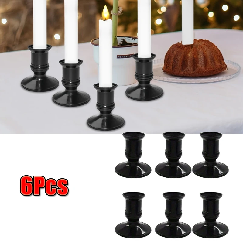 Eleganter schwarz/gold/silberner Kerzenhalter, 6 Stück, flammenloser LED-Kerzenständer aus Kunststoff für Hochzeiten, Jubiläen, Abendessen, Partys