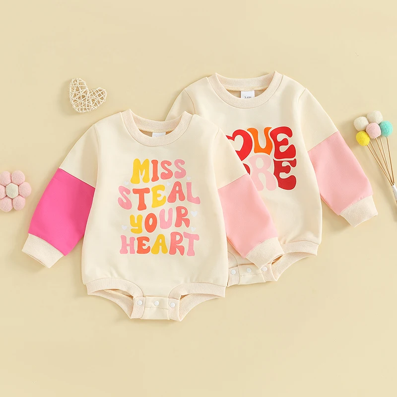 

2023-10-13 Lioraitiin 0-24M Infant Baby Girls Valentine's Day Jumpsuit Letter Print O-Neck Long Sleeve Sweatshirt Romper Clothes