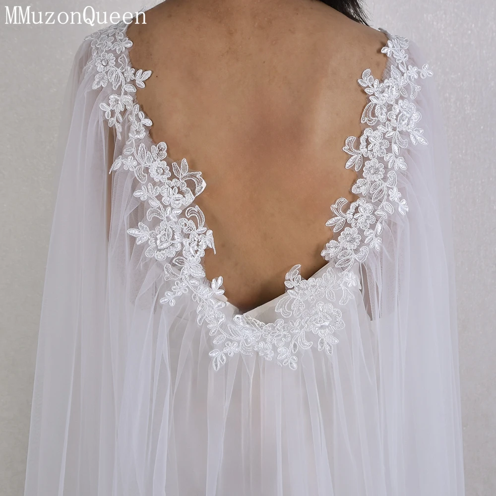 TOPQUEEN Shawl Embroidery Long White Little Fresh Bridal Veil Temperament All-Match Photo Dress private Customizable MG56