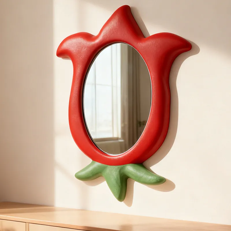 Strawberry bathroom mirror, dopamine makeup mirror special-shaped Nordic vanity mirror art decorative mirror wall hanging