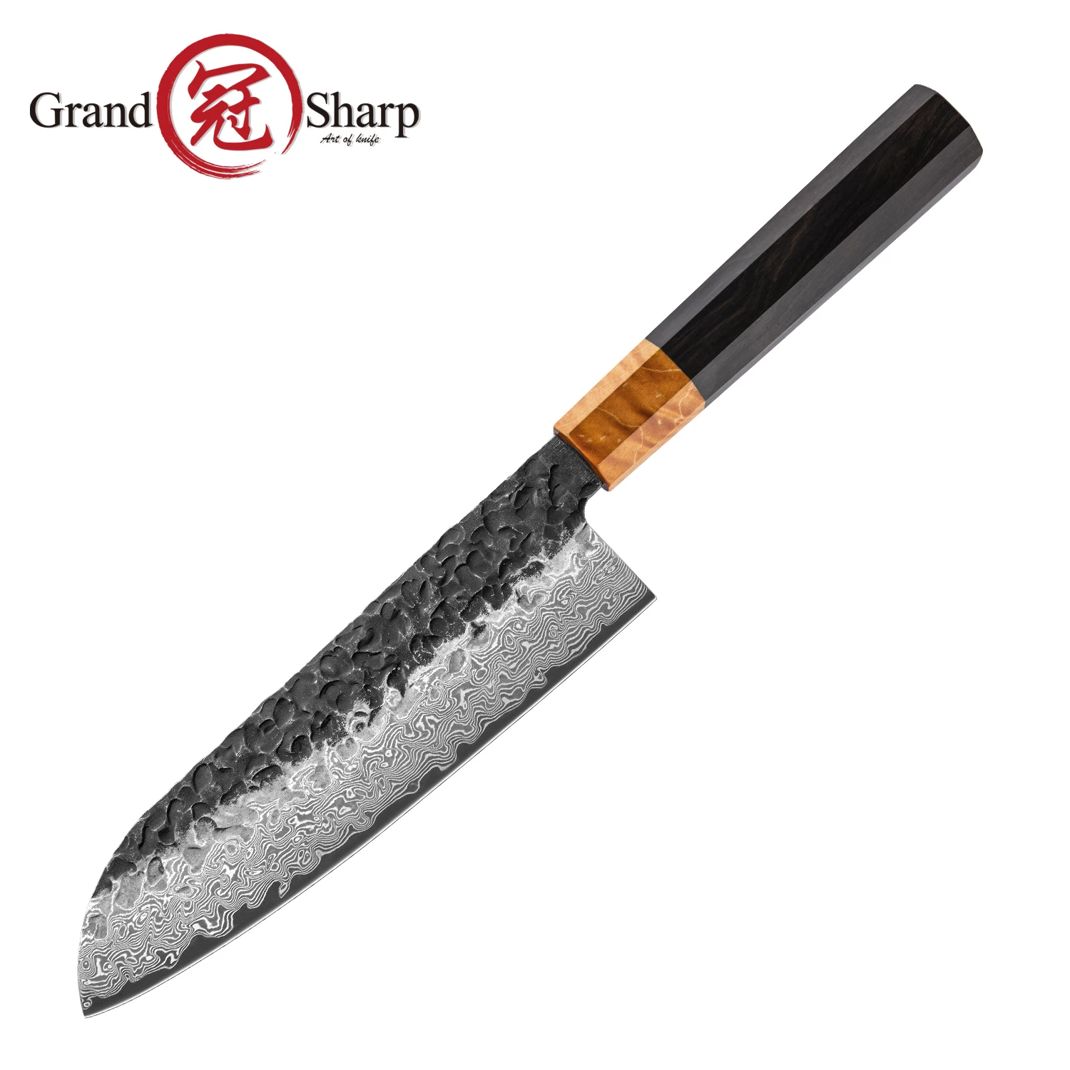 

Grandsharp 7,5-дюймовый роскошный нож шеф-повара 67-слойная дамасская сталь 10Cr15MoV с сердечником Santoku, универсальные кухонные ножи с ручкой из черного дерева