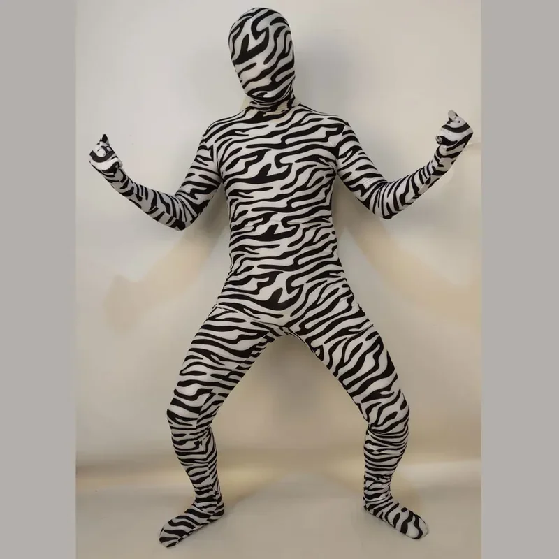 EE01 Female Adults Kids  Animal Zebra Pattern Cosplay Costume Woman Girls Black White Striped Zentai Bodysuit Halloween Men Io0！