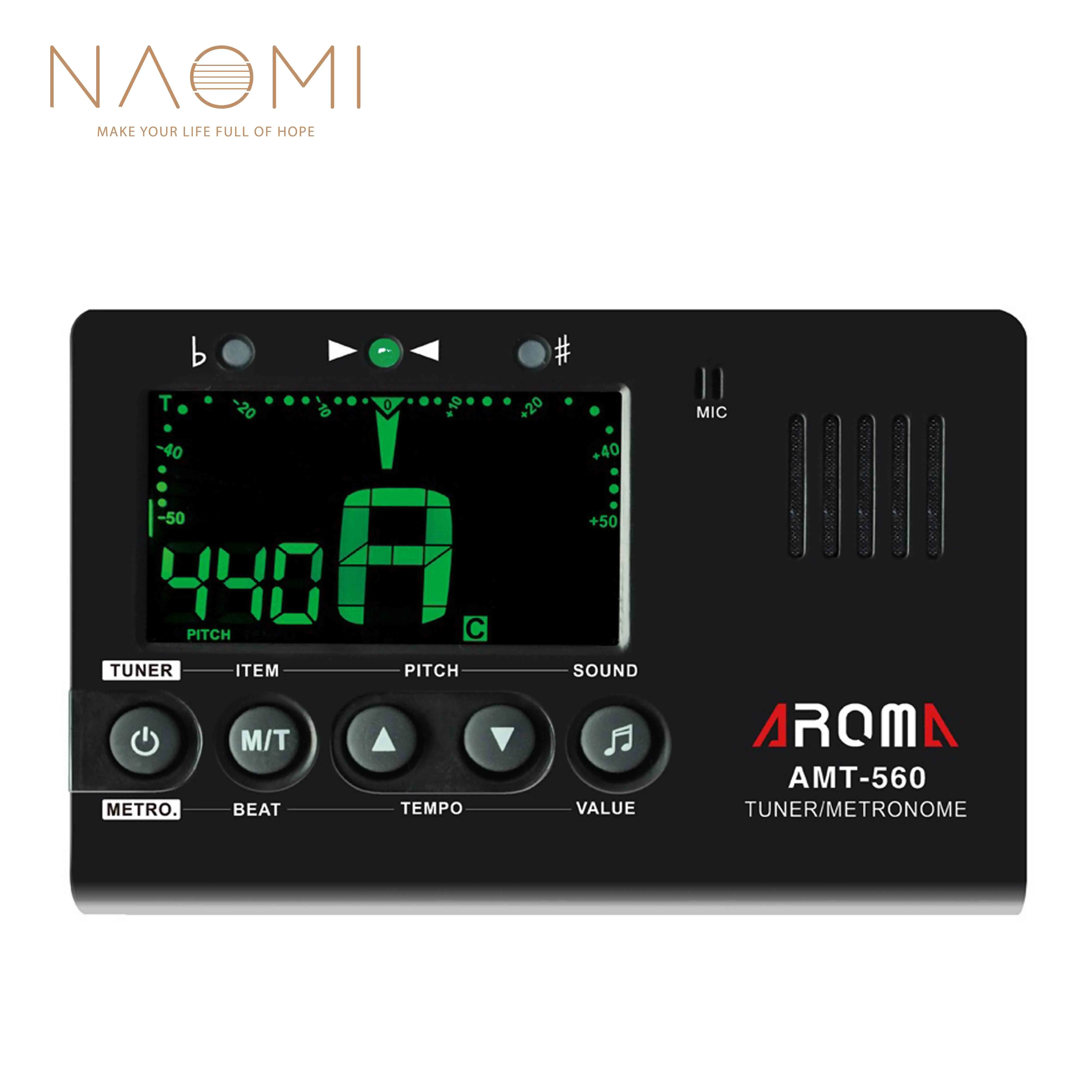 NAOMI Guitar Tuner AROMA AMT-560 Electric Tuner & Metronome Built-in Mic W/ Pickup Cable 6.3mm Guitar Parts Accessories New