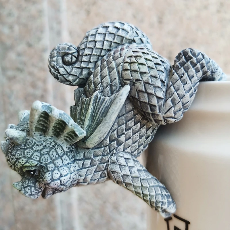 4 pezzi 3D giardino statue drago scultura dinosauro figurine ciondolo vaso fiori artigianale per casa all'aperto