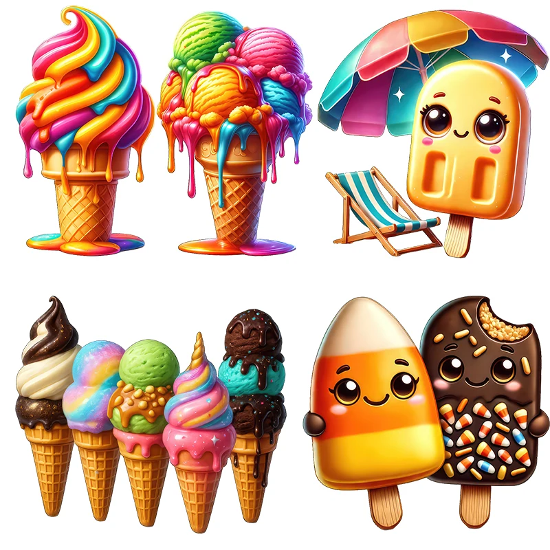 Three Ratels CD198 Colorful ice cream cartoon wall stickers for home decoration refrigerator dessert shop window decals