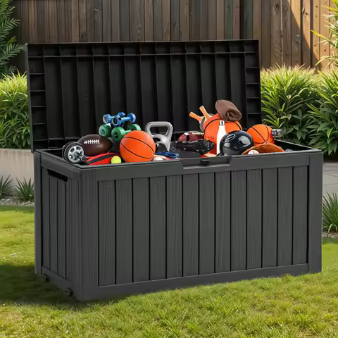 Uforic 72 Gallon Outdoor Resin Deck Box,Waterproof &amp; Lockable Storage Box for Garden Patio, Black