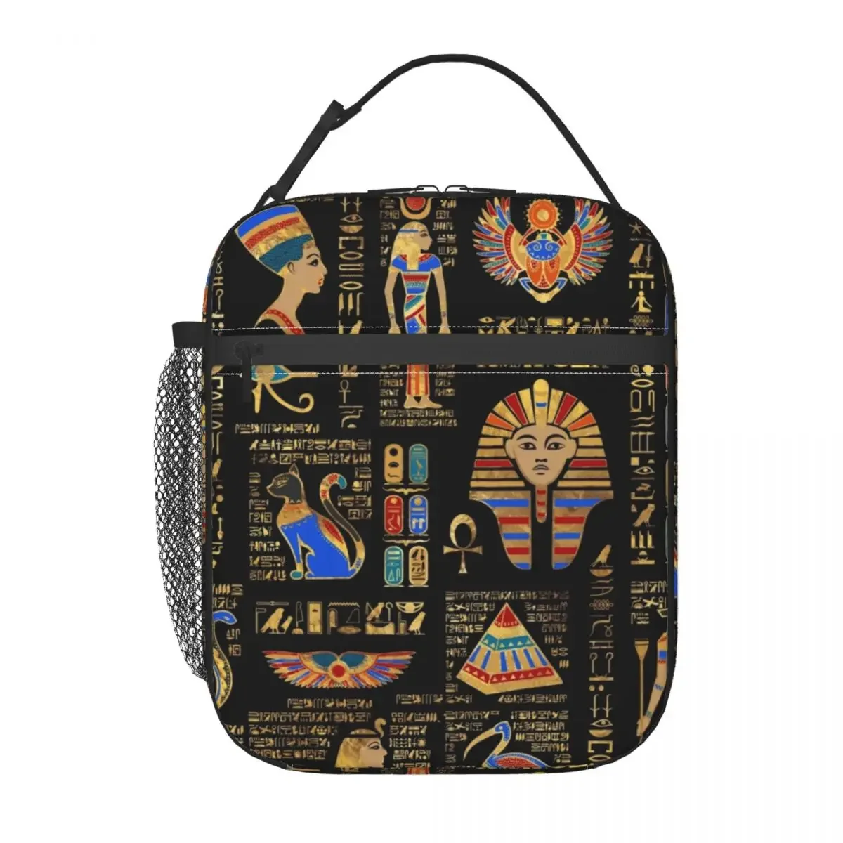 Egyptian Hieroglyphs And Deities Insulated Lunch Bags Camping Travel Ancient Egypt Art Waterproof Cooler Thermal Bento Box Kids