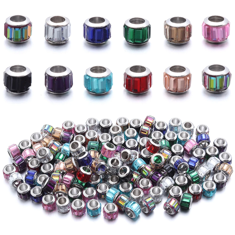 

20pcs 9x7mm Multi Color Cylindrical Beads Large Hole Resin Slide Charms Loose Spacer Beads for Women DIY Bracelet Jewelry Making