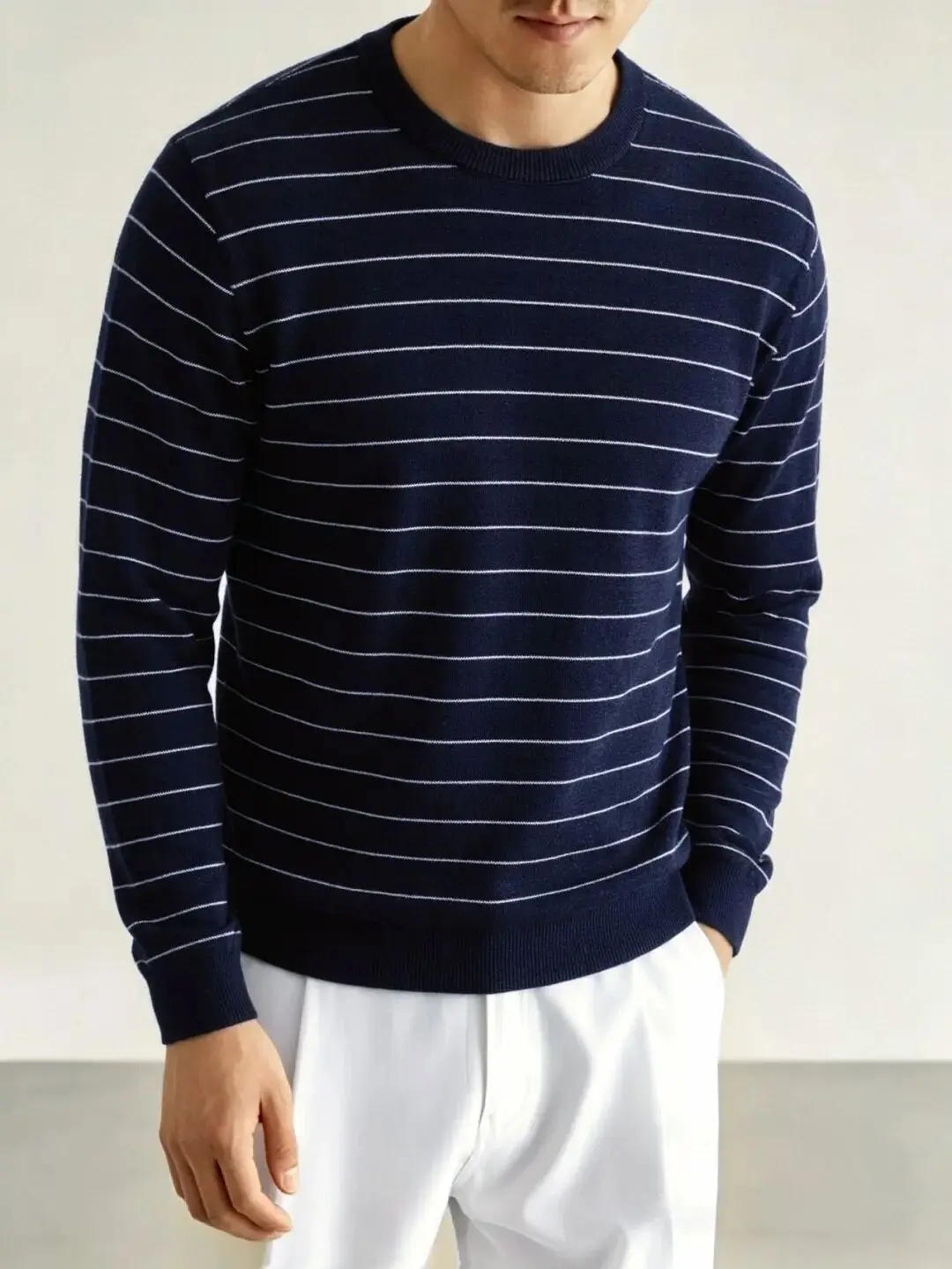 Retro Striped Knitted Sweater Cotton Sensation Men Women Autumn Winter Long Sleeve round Neck Pullover Breathable Comfortable