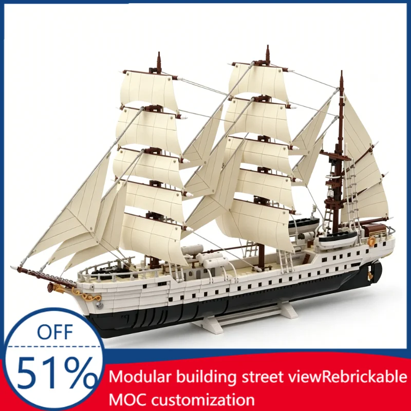 3236PCS NRP Sagres Sailing Ship Model Classic Naval Vessel Building Blocks Assembly Educational Toy for Display and Collection