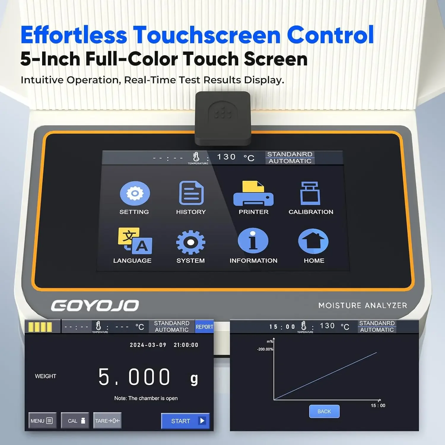 Moisture Analyzer GS110 Halogen Moisture Analyzer High-Temperature 160°C Touchscreen Display USB&RS232 Connectivity