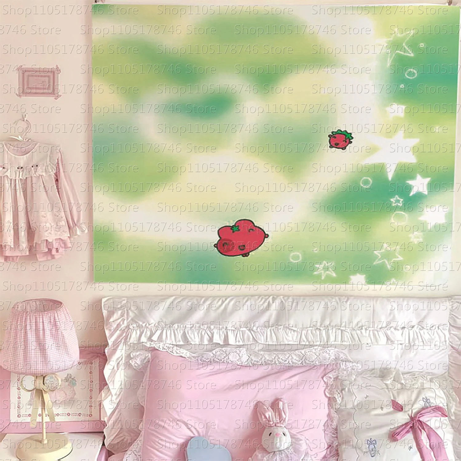 Cartoon cute heart tapestry student dormitory background wall wallpaper rental house decoration fabric room background cloth