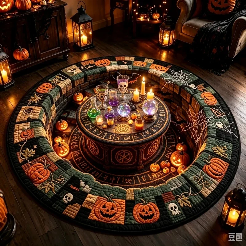 Magic Potion Witchcraft Halloween Round Rug, Spooky Printed Circular Floor Carpet, Indoor Home Decor