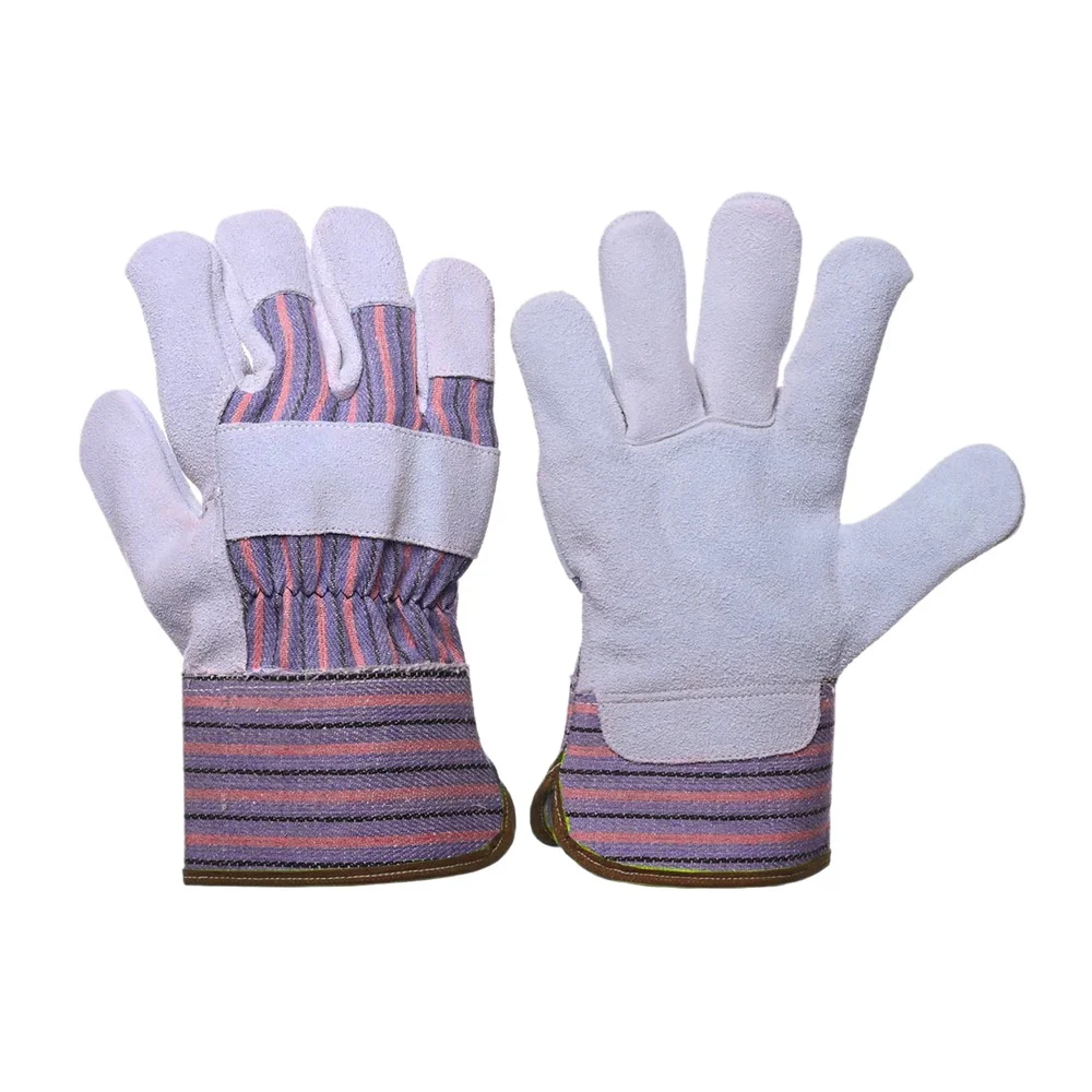 قفازات عمل من جلد البقر المدبوغ الأصلي مكونة من 6 أزواج من أساور السلامة المتينة القابلة للتنفس من القطن المثالي لعمال الماهر
