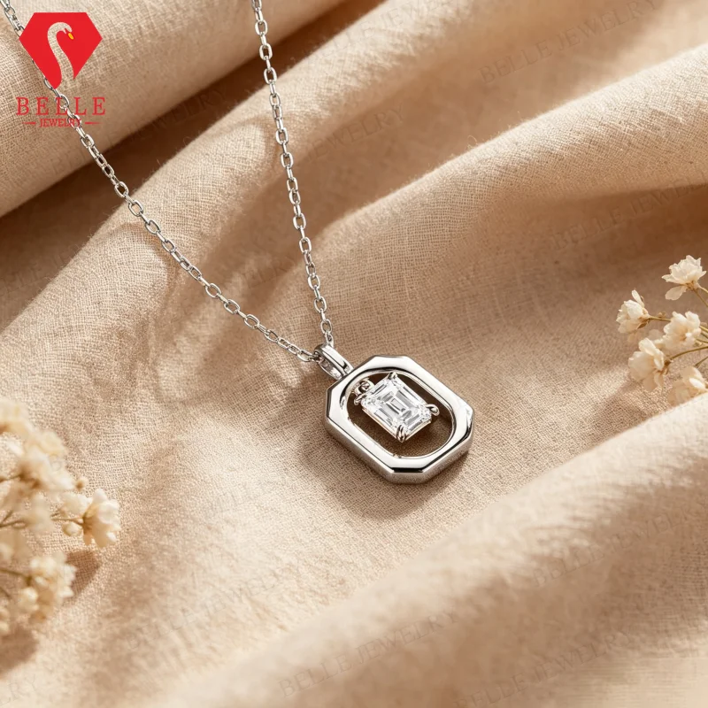 Moissanite Necklace Emerald Cut 925 Sterling Silver 1CT D VVS1 GRA Factory Direct Tarnish‑Resistant Versatile Daily Wear Jewelry