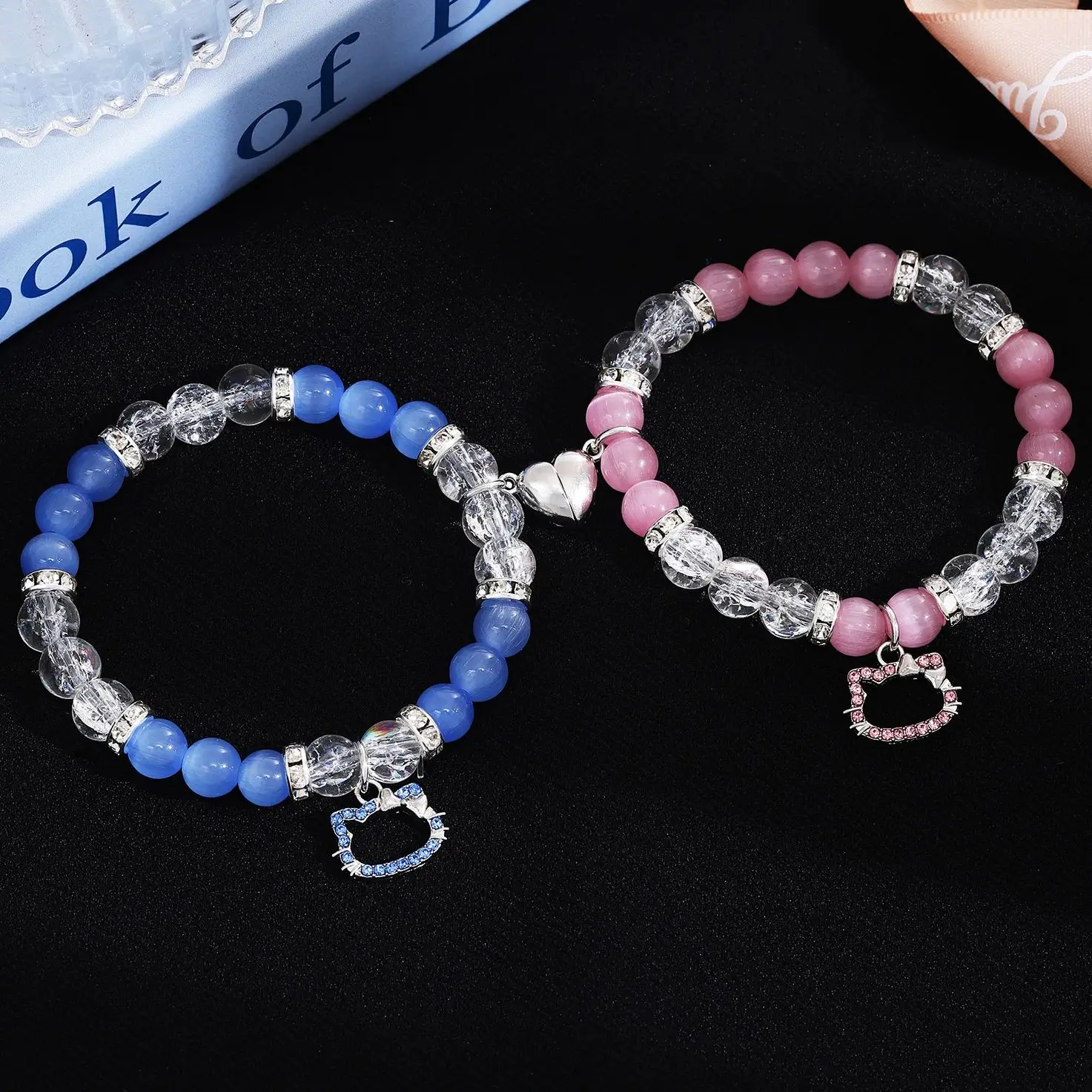 Cartoon Elastic Crystal Beaded Bracelets Kawaii Bracelets, Best Friends and  Couple Love  Matching Bracelet,Valentine's Day Gift