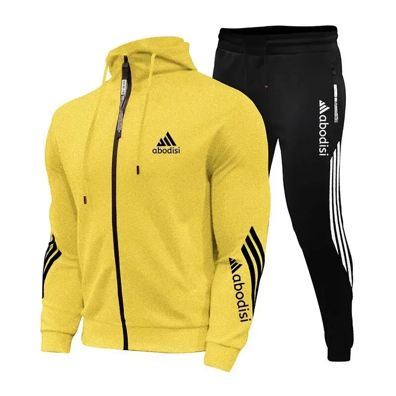 Ensemble de 2 pièces d\'entraînement pour hommes, vêtements de marque à capuche, décontractés et sportifs, pour fitness, chauds, nouvelle collection