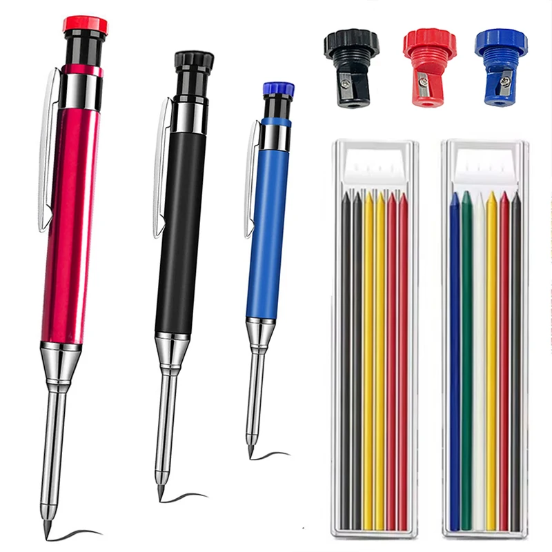 2.8mm Red Blue Black Metal Automatic Pencil Set 2B Lead Core Long Headed Woodworking Deep Hole Architectural Drawing Pen