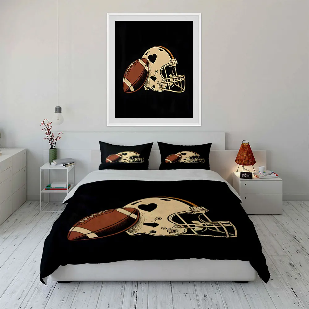 Football and Heart-Shaped Helmet Print Soft Comfortable Duvet Cover Bedding Set Included 1*Duvet Cover  2*Pillowcases