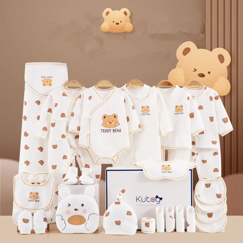 22/24/26 pieces/lot Newborn Baby Clothes Sets For Boys Girls 100% Cotton Infant Clothes Spring Outfits Baby Rompers Hat Bibs