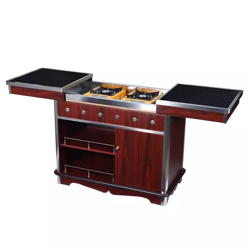 

Cassette furnace cooking dining car Mobile abalone Mobile heating spoon car Single head inlaid floor food delivery car