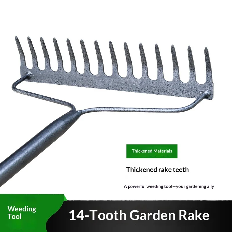 Manganese Steel Integrated 14-Tooth Tillage Clamp Grass Gathering Soil Loosening Nail Rake for Farming And Gardening