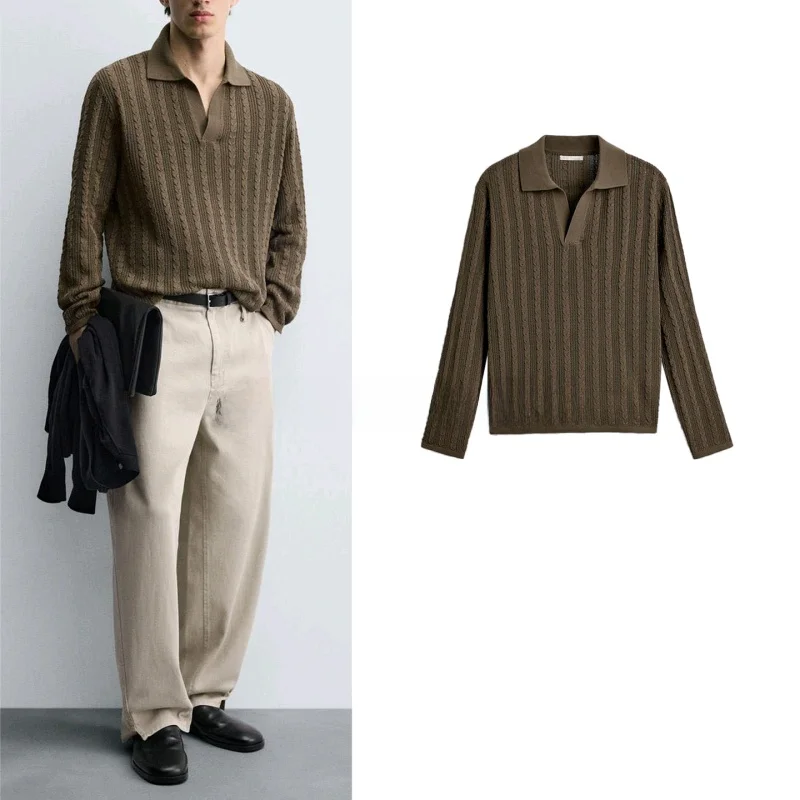 

New Men's Knitted Long Sve irt Casual Wear Polyester Fiber Skintight Straight Legged Inner Wear Autumn Faion