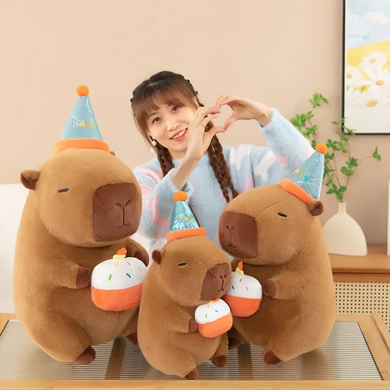 Verjaardagsfeestje Capybara Pluche Pop Taart Dragen Hoge Hoed Capybara Knuffel Simulatie Cartoon Capybara Pluizige Pop Kid Speelgoed