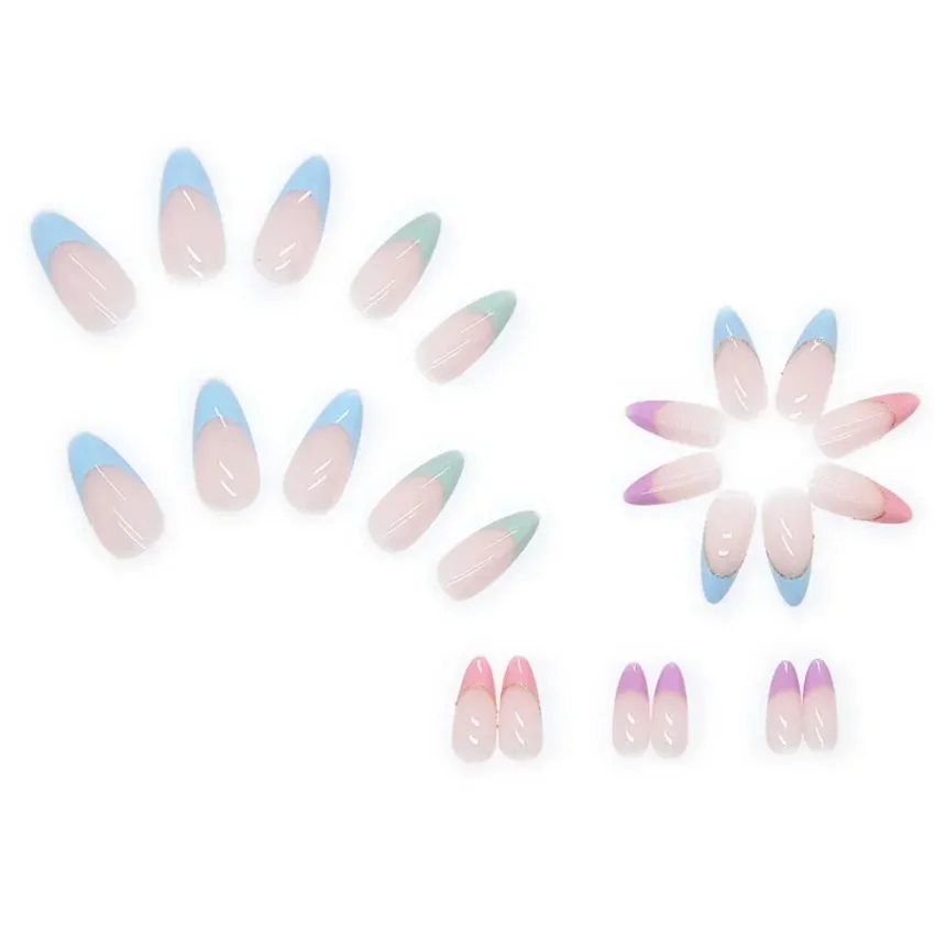 24 Uds gota de agua colorida decoración de uñas cubierta completa prensa Artificial en uñas Set uñas postizas cápsula de punta de uña falsa extraíble sin costuras