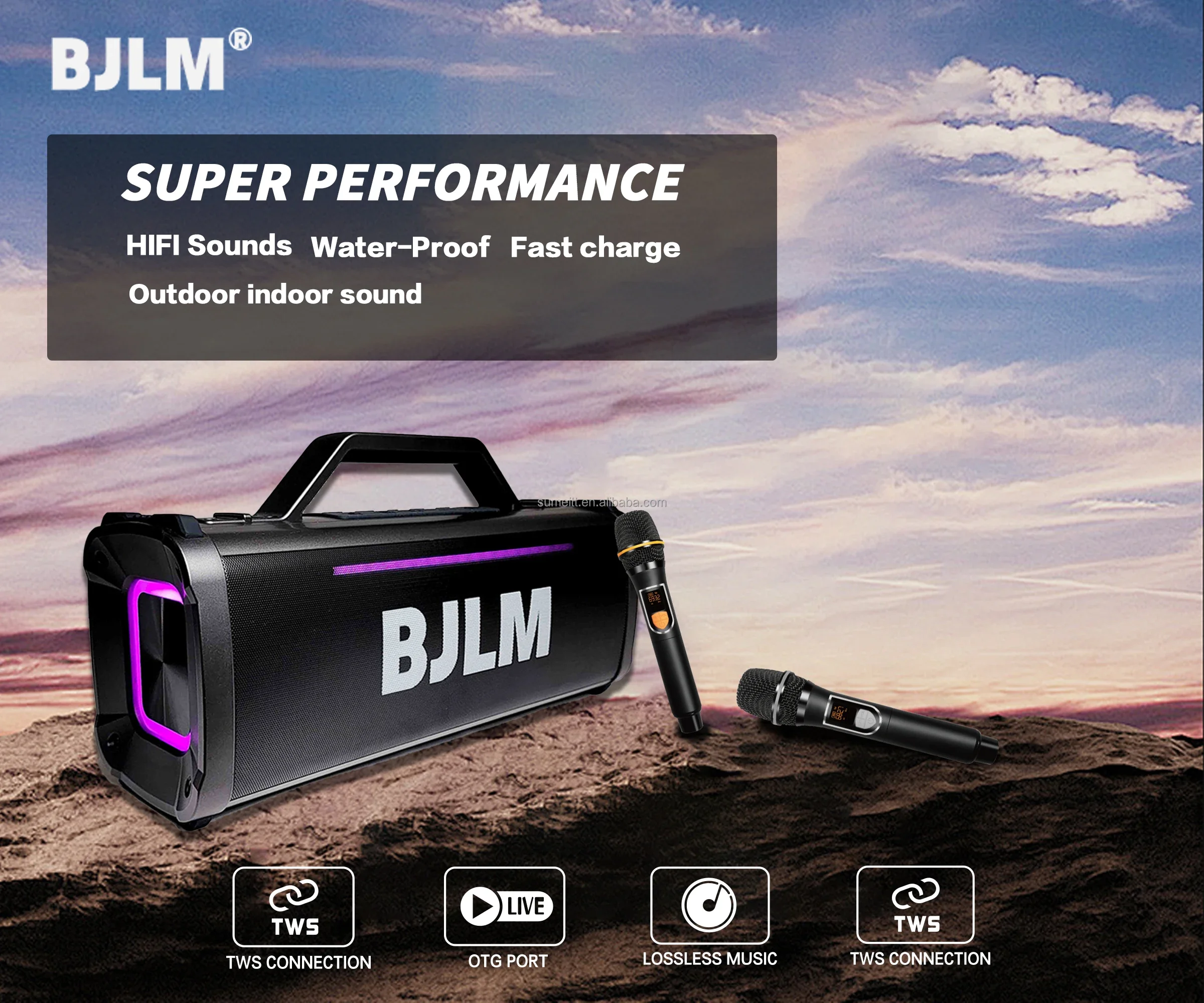 

Беспроводная портативная колонка высокого разрешения с технологией BassUp Bluetooth и технологией SmartTune, стереозвук, водонепроницаемость IPX7