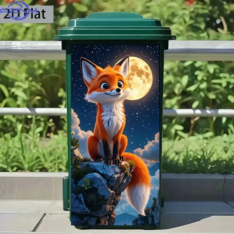 2D 1PC1pc of Trash Can Sticker Measuring × Cm Featuring a Design of a Fox Sitting on a Cliff Under The, Suitable for Wall Deco