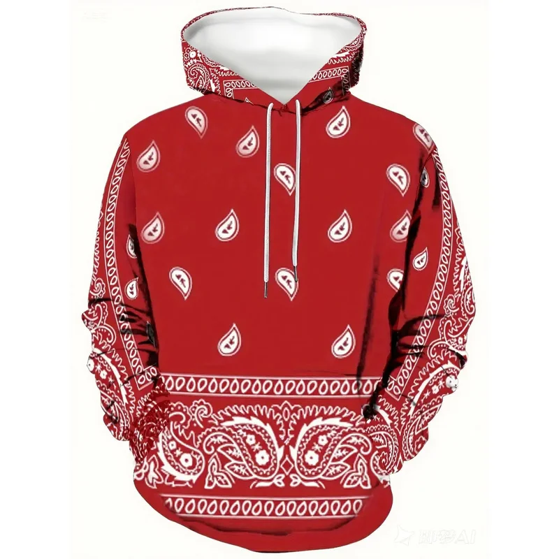 New Men's Navy Paisley Print Hoodie Kangaroo Pocket Casual Pullover Autumn Winter Urban Style Machine Washable Men's Top
