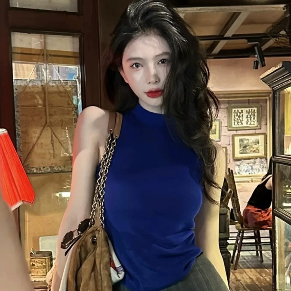 

Klein синий вязаный жилет Svel, женский осенне-зимний облегающий базовый слой с высоким воротником, сексуальный топ Pure Desire, сладкий слей