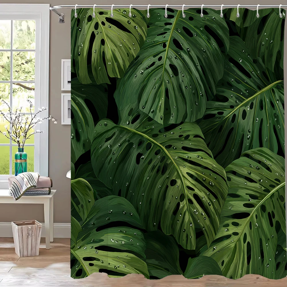 

Modern Art Abstract Leaves Shower Curtain, Bathroom Curtain,Printed Polyester Home Decorative Curtain with Hooks