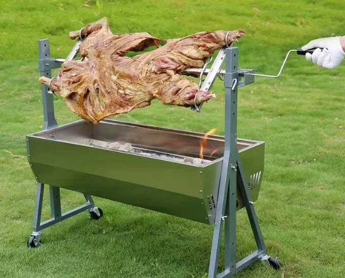 Large Rotisserie Machine Charcoal Bbq Grill Stainless Steel Rotisserie Grill For Hog Lamb Outdoor Party Campfire Barbecue