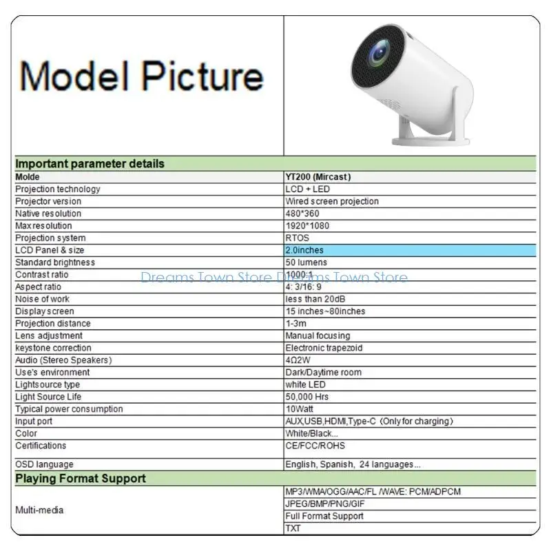 HX6A USB Mini Projetor Lente rotação 240 graus com correção automática multiuso