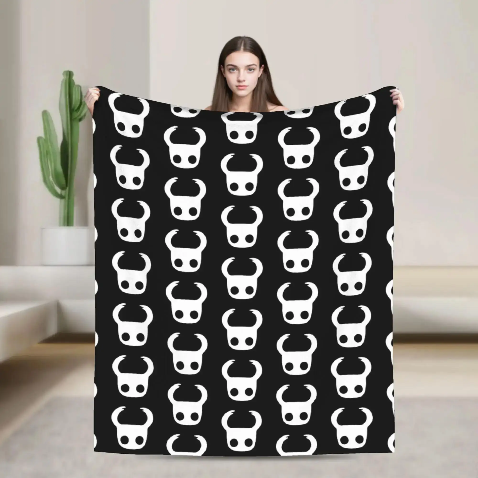 Cobertor de Flanela Quente e Macio para Meninas e Meninos com Estampa de Máscara Hollow Knight, Perfeito para Quarto, Sofá, Cama, Cobertura de Piquenique