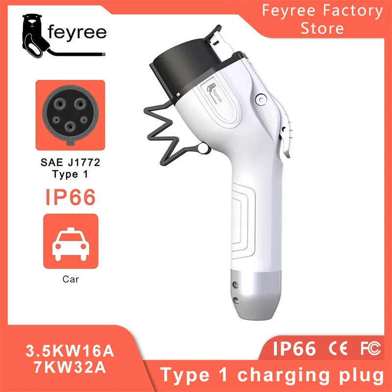 feyree EV Charger Type1 Charger Plug 16A 3.5KW 32A 7KW 1Phase SAE J1772 Connector for Electric Car Charger Charging Station