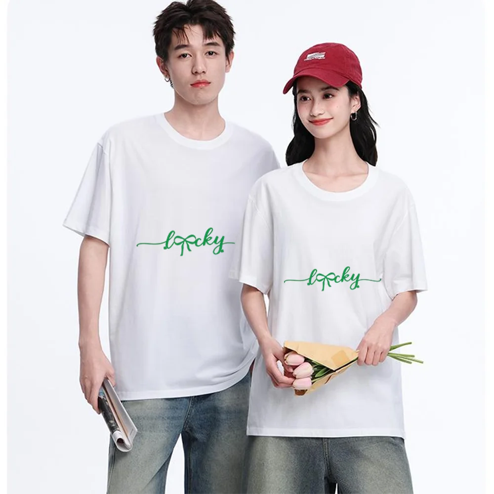 Lucky Bow Clover Printed T Shirt Breathable Fabric S-XXL Personalized Custom Casual Short Sleeve Tee Aesthetic Graphic Top Unise