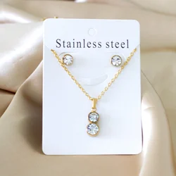 Luxury Crystal Stud Earring Necklaces Jewelry Sets For Women 18K Gold Plated Stainless Steel Wedding 2 Pcs Jewelry Sets Gifts