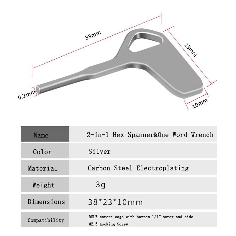 PyroGraphy 2 في 1 مفتاح ربط سداسي على شكل حرف L ومفتاح ربط بكلمة واحدة قفص كاميرا سفلي كلمة واحدة 1/4 بوصة مفتاح ربط جانبي M2.5 برغي H2Hex