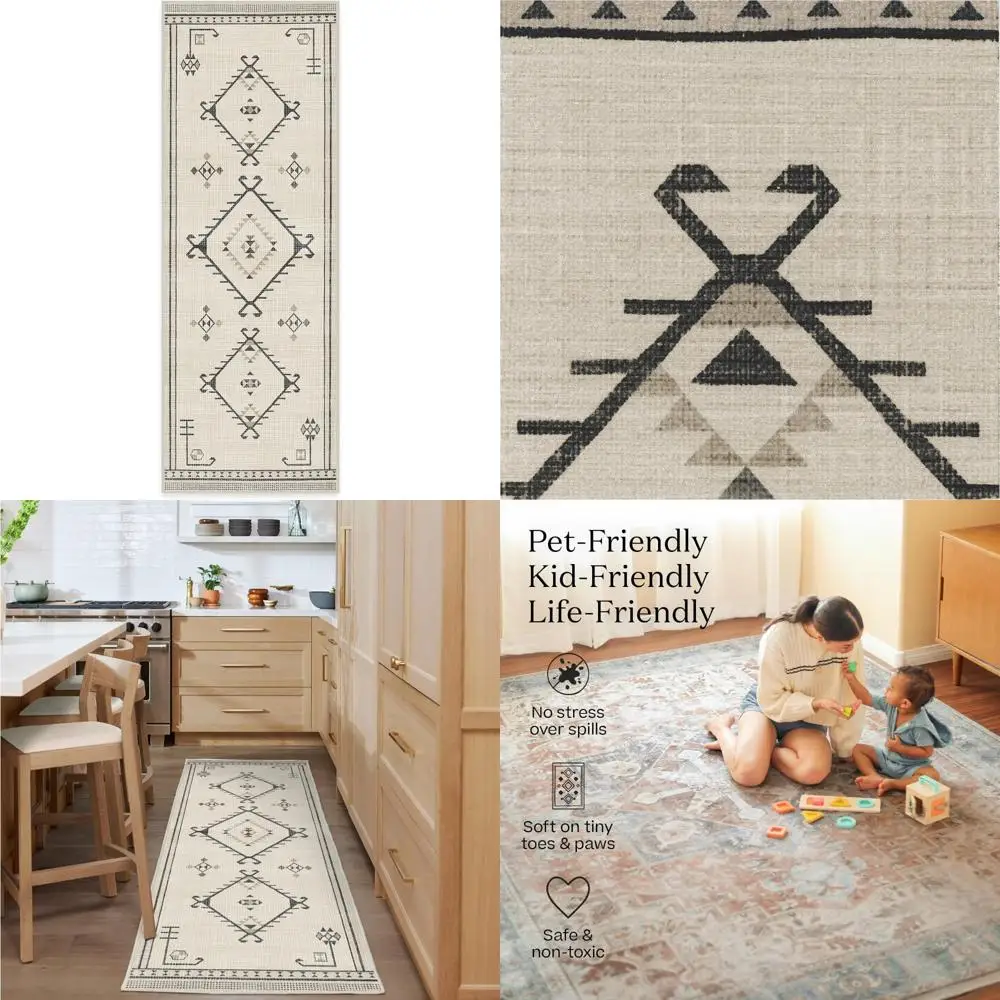 

Washable Damali Black and White Runner Rug, 2.5x7, Stain-Resistant, Non-Slip for Hallway, Machine Washable Home Rug