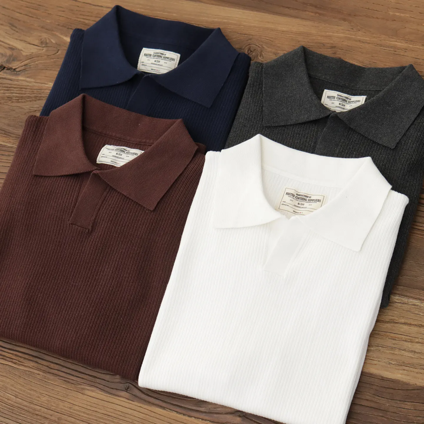 5306# Summer New American Retro Short Sleeve Lapel Knitted Solid Color Polo Shirts Men's Amekaji 100% Cotton Washed Casual Tops