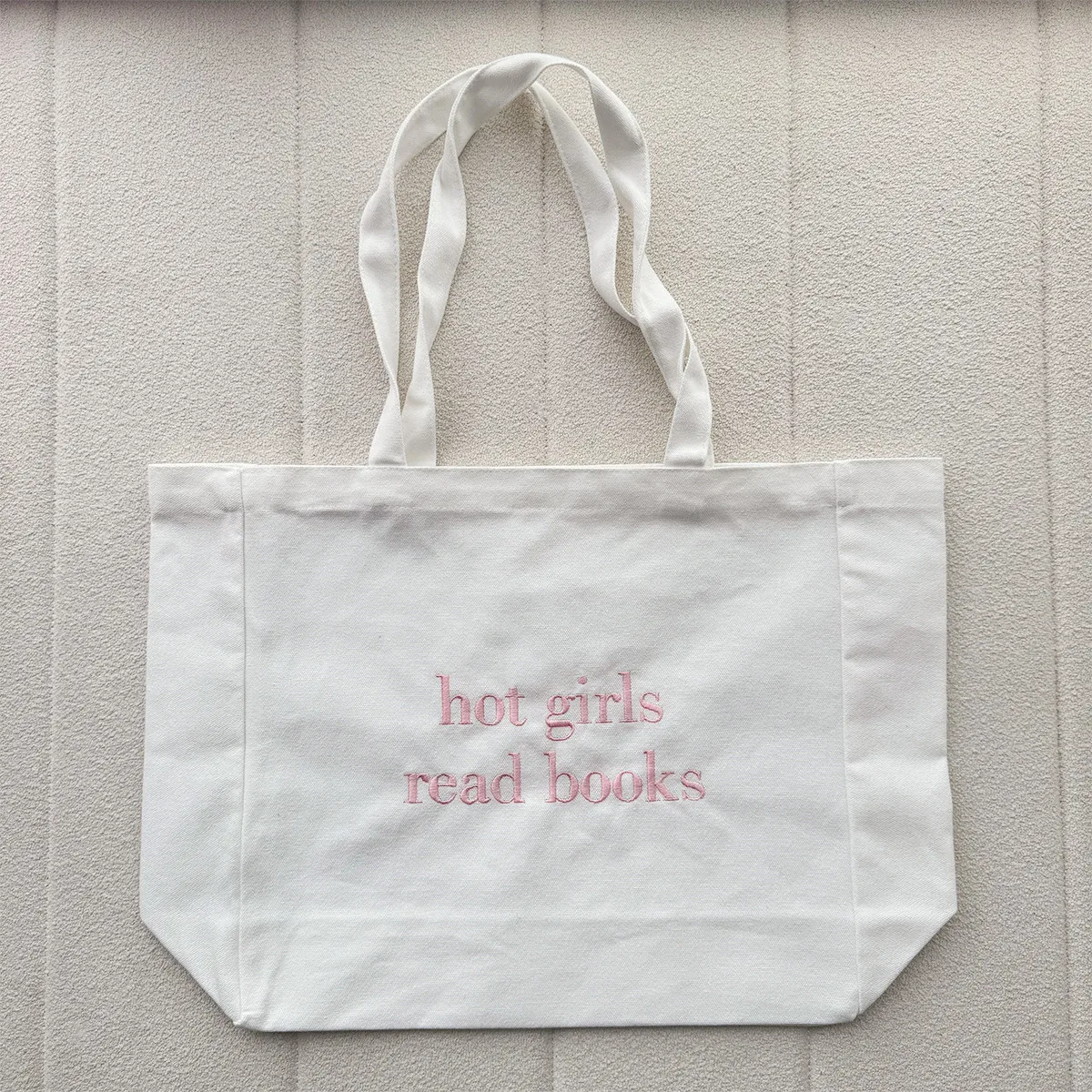 Hot Girls Read Books Letters Embroidered Printing Cotton Canvas Shoulder Bags Vintage Ladies Street Shopping Bags Reusable