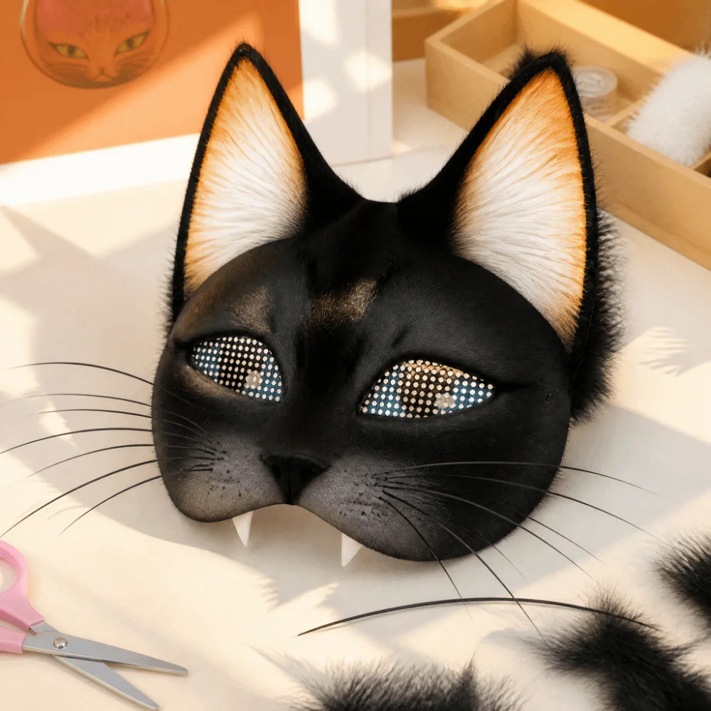 Handmade White Mask Kit Half Face Mask Felt Sheet Cat Mask Blank Mask Faux Fur DIY Mask Birthday
