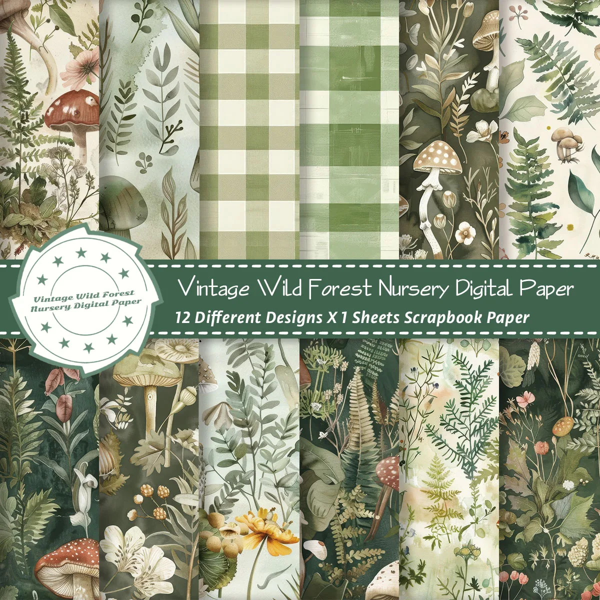 12pcs Vintage Wild Forest Themed Wrap Paper,For Diy Paper Craft,Decoupage,Collage Art,Cards Making,Party Decor Background Paper