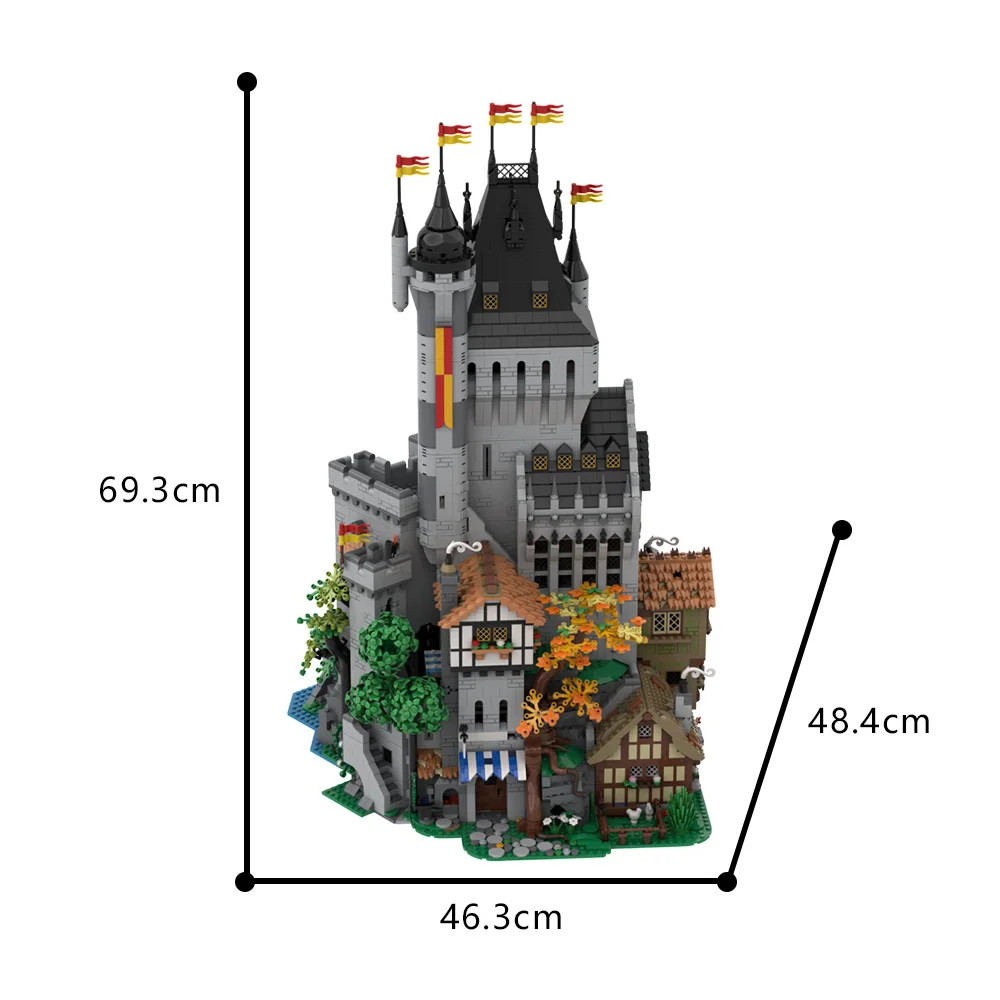 MOC-189082 The Lion Knights' High Tower Building Blocks Medieval Architecture Model Brick DIY Creative Toys Educational Kid Gift