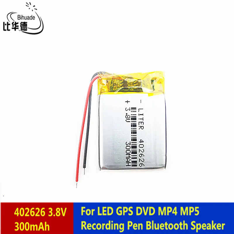 Liter energy battery 3.8V 300mah 402626 Lithium Polymer LiPo Rechargeable Battery For LED GPS DVD MP5 Recording Pen Bluetoot