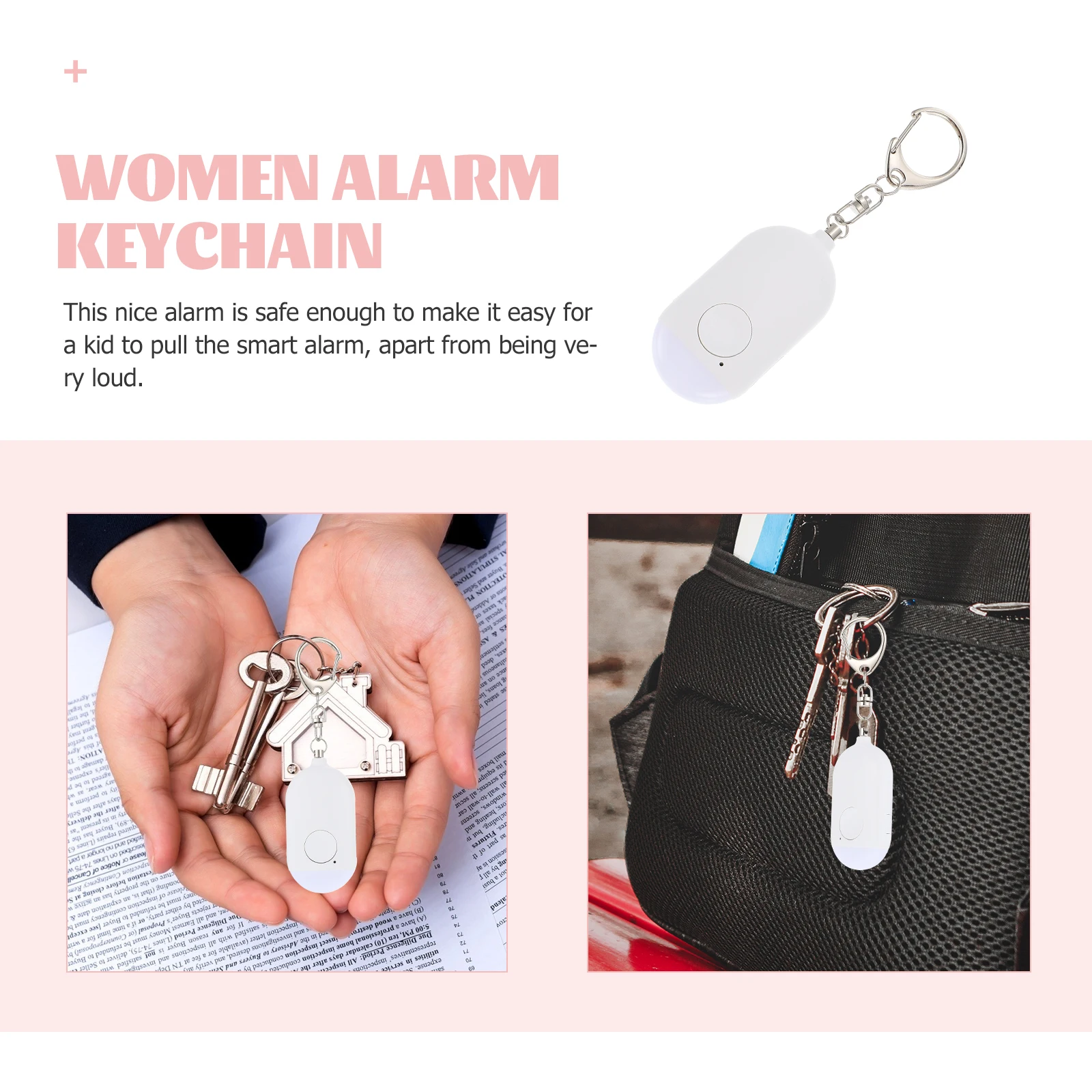 1Set Women Personal Alarm Rechargeable Portable Keychain Flashlight Alarm Sound Device for Students Elderly